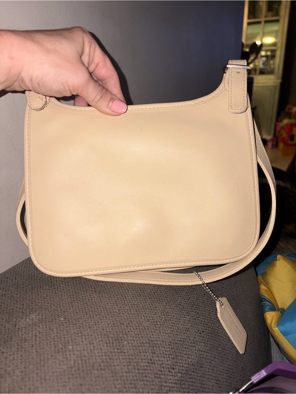 Vintage Coach Mini Hippie Flap Bag Light Beige Cream Leather #9142 NEVER USED